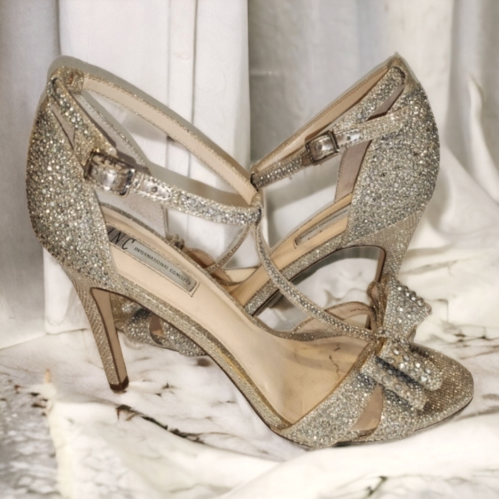 INC Rhinstone Encrusted High Heels with Ankle Strap Size 9.5